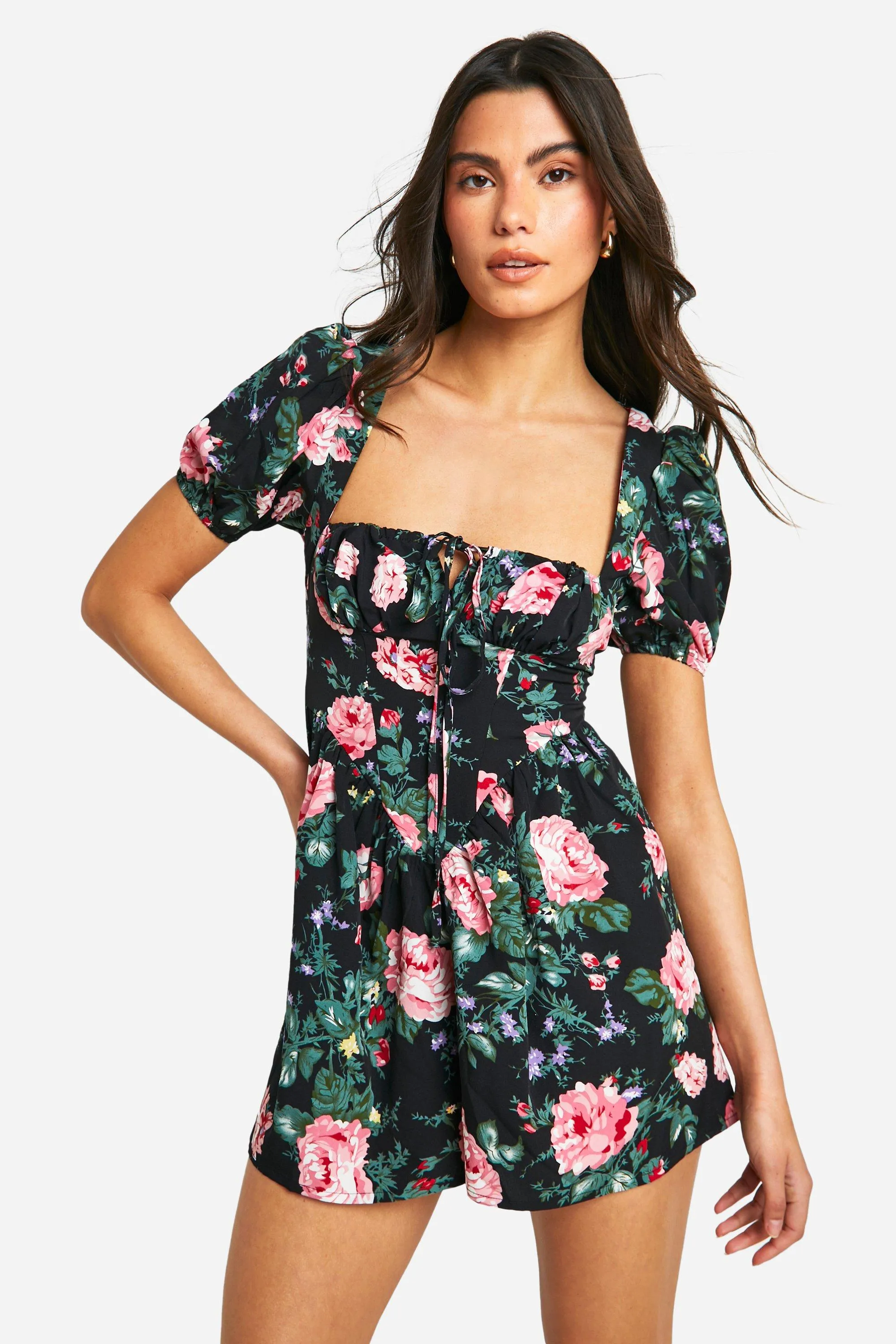 Floral Milkmaid Puff Romper