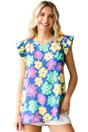 FLORAL RUFFLE TRIM SLEEVELESS TOP