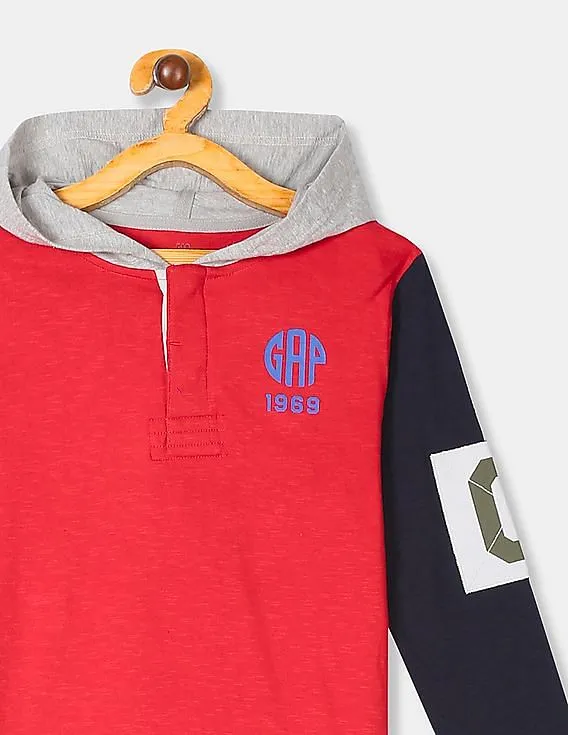 GAP Boys Red Logo Rugby Hoodie T-Shirt