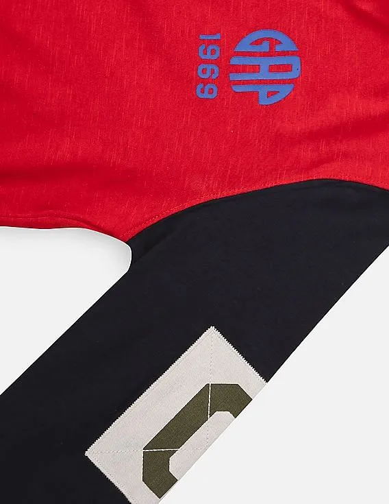 GAP Boys Red Logo Rugby Hoodie T-Shirt