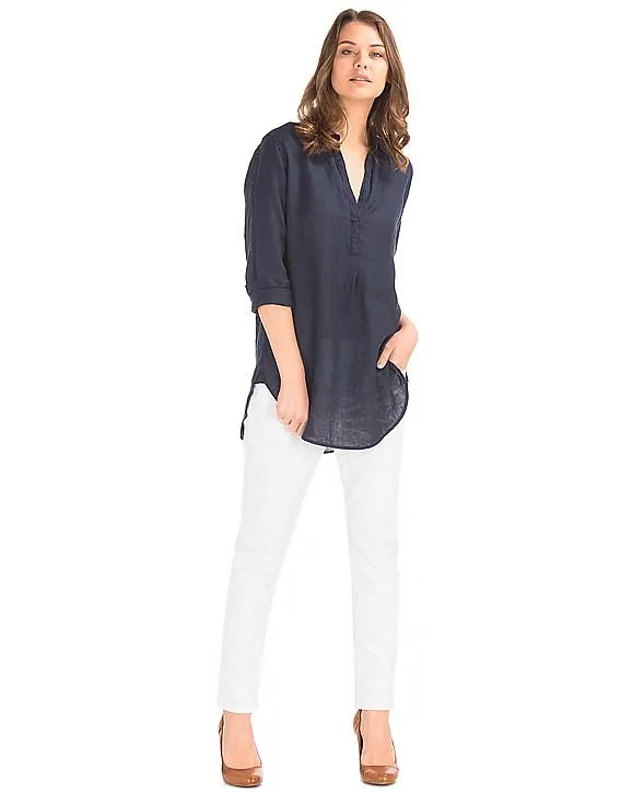 GAP Women Blue Linen Popover Tunic