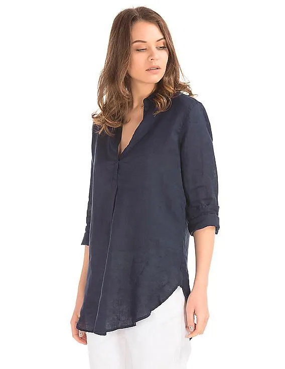 GAP Women Blue Linen Popover Tunic