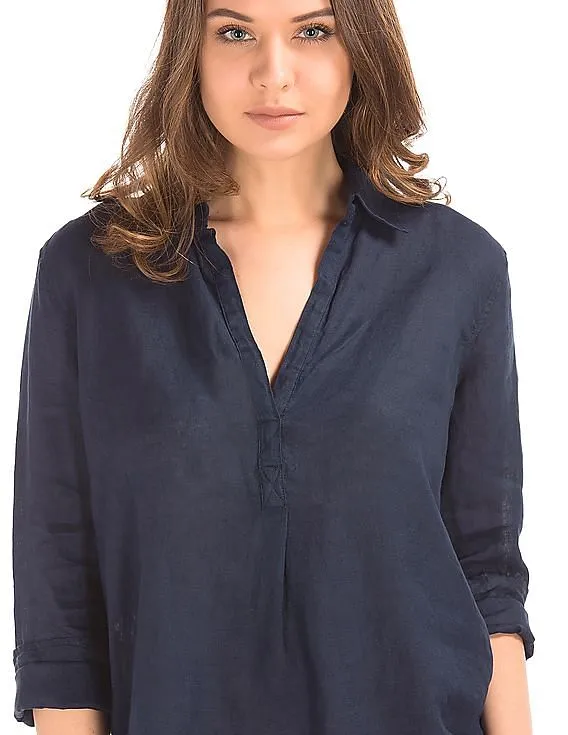 GAP Women Blue Linen Popover Tunic