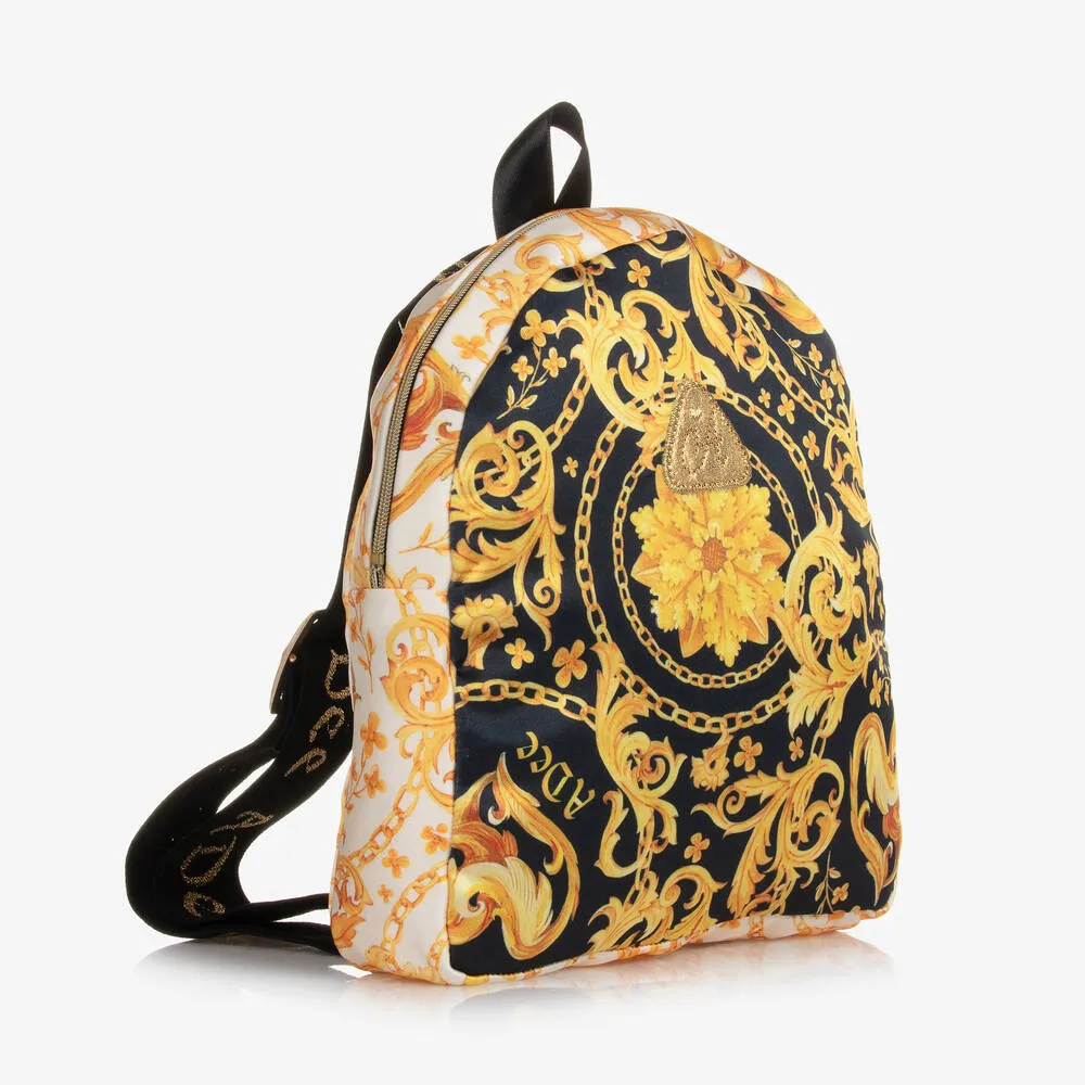 Girls Black & Gold Filigree Backpack (21cm)