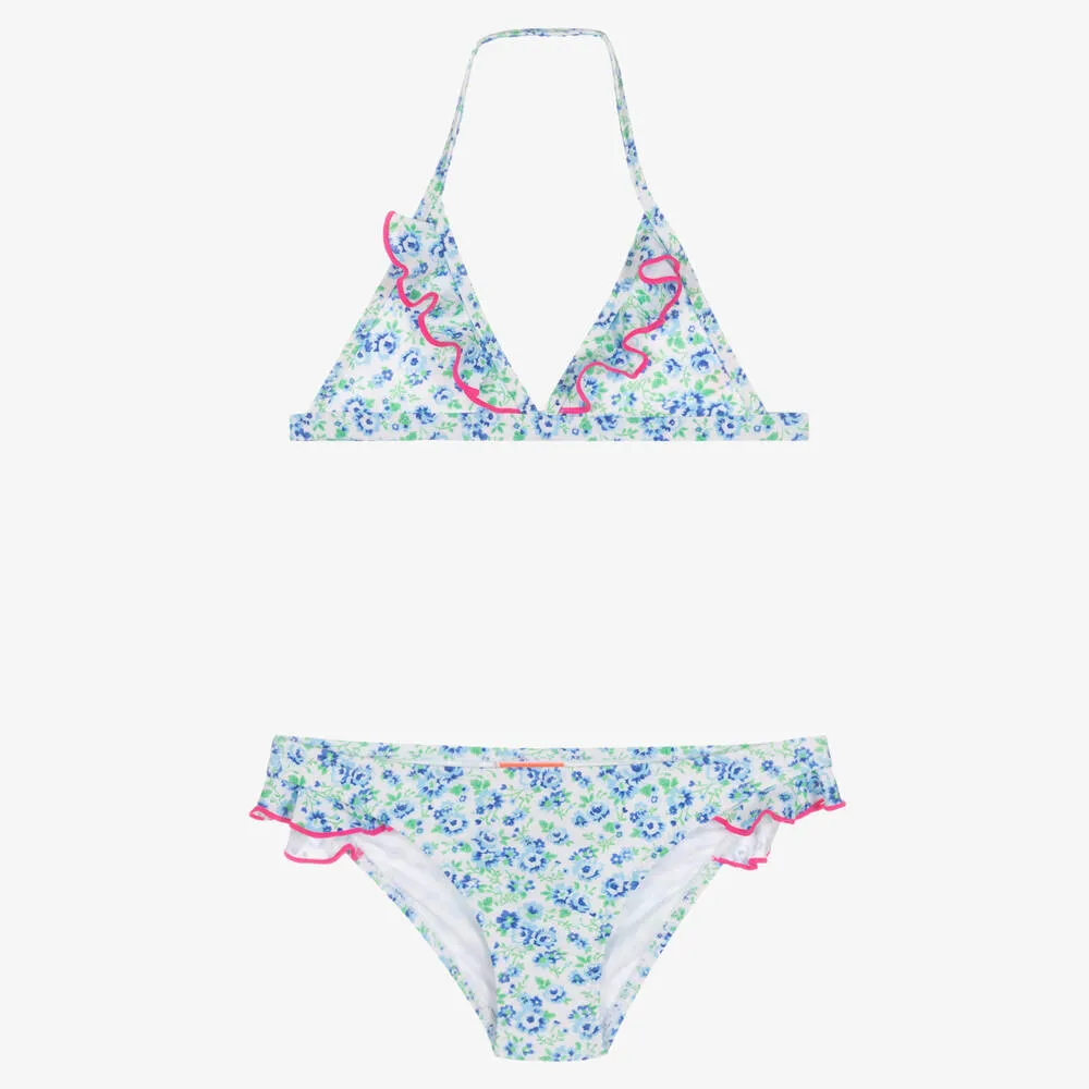 Girls Blue Floral Heart Bikini 