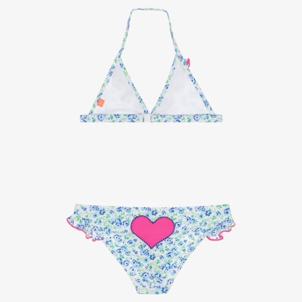 Girls Blue Floral Heart Bikini 