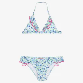 Girls Blue Floral Heart Bikini 