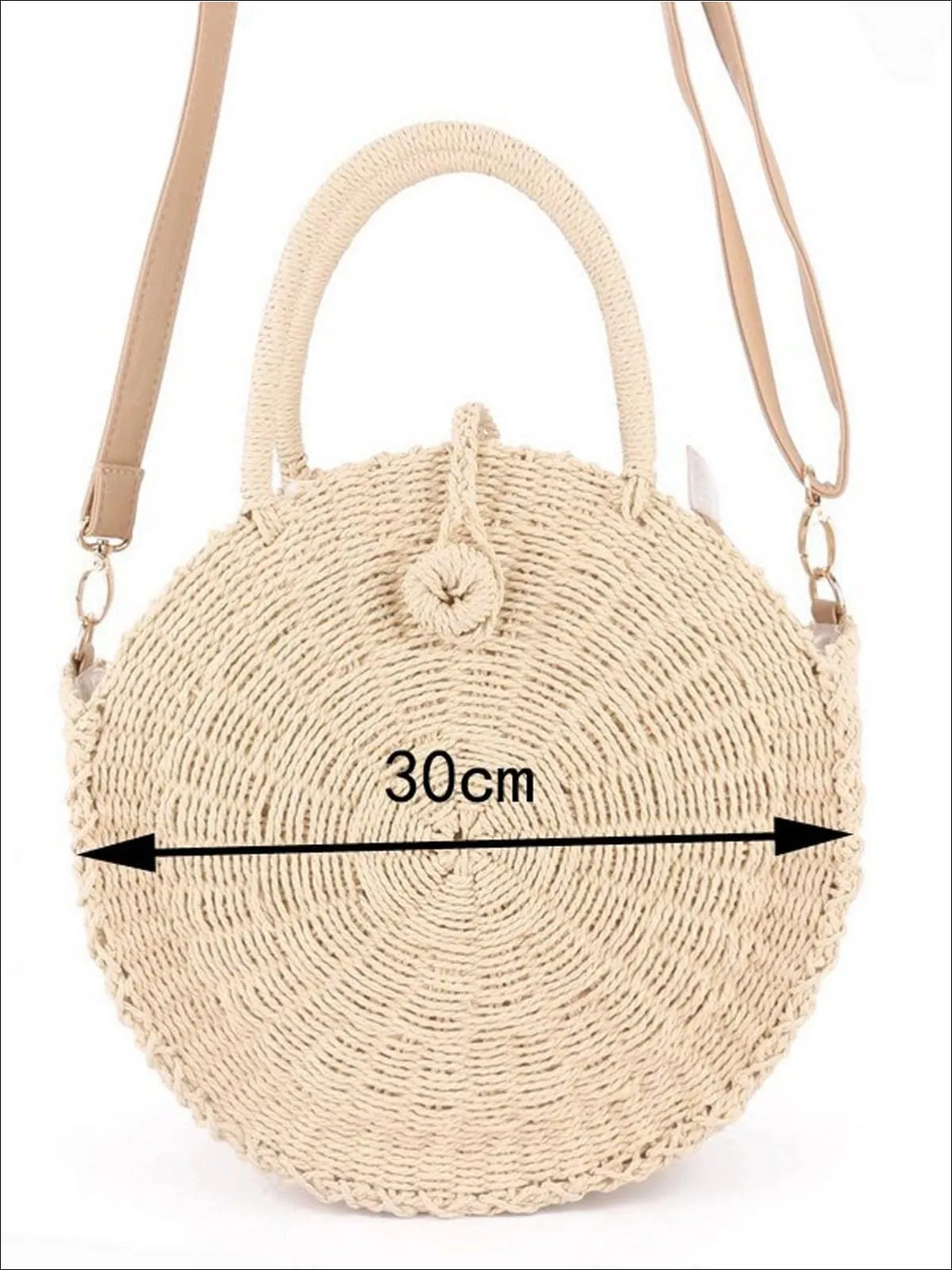 Girls Handmade Round Summer Straw Shoulder Bag