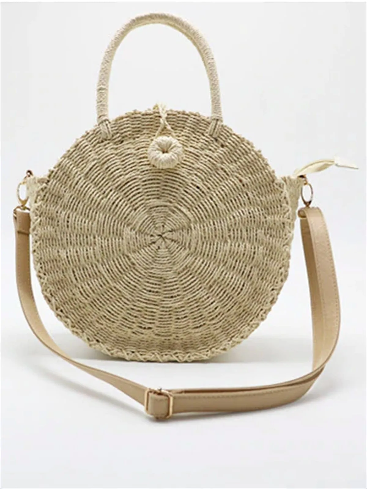 Girls Handmade Round Summer Straw Shoulder Bag