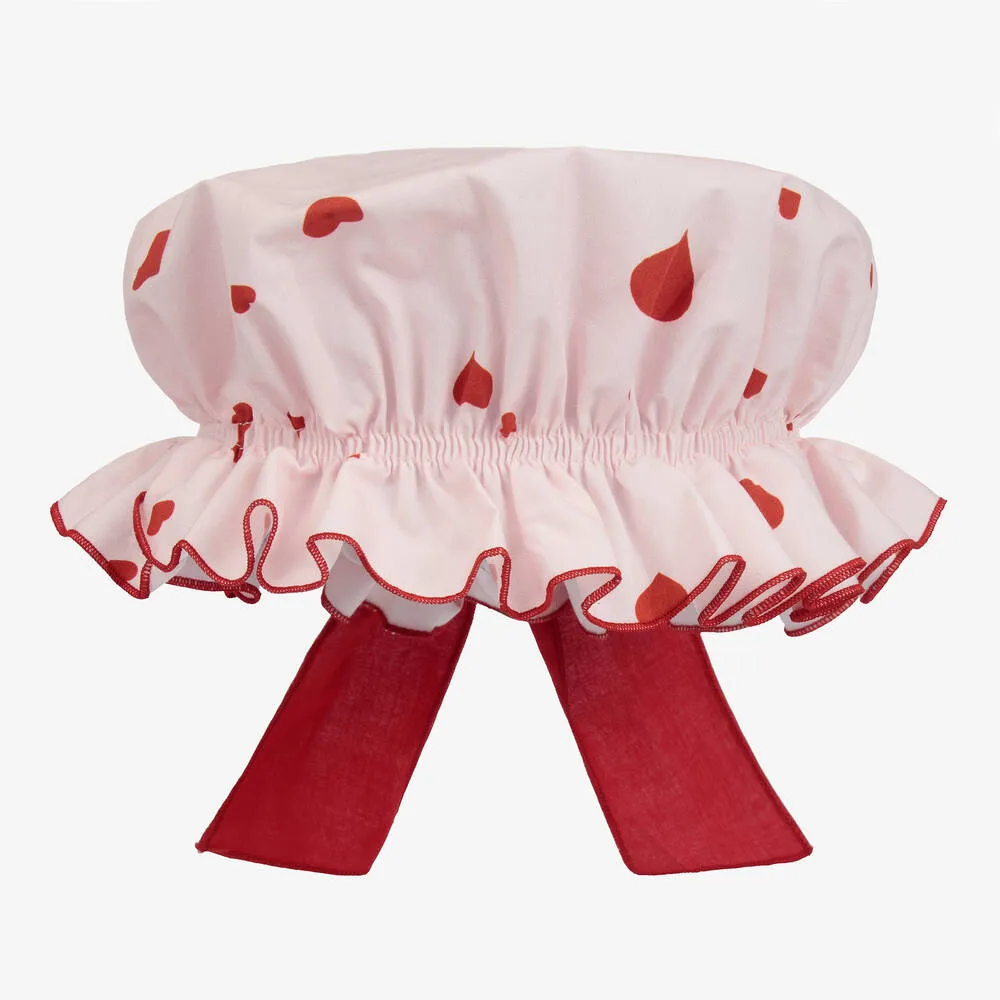 Girls Pink & Red Hearts Mop Hat