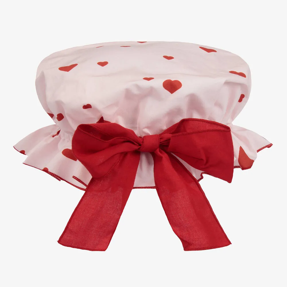 Girls Pink & Red Hearts Mop Hat