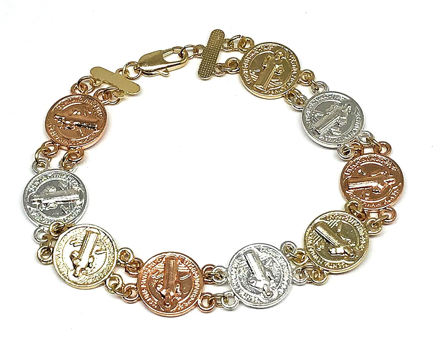 Gold Plated Saint Benedict Bracelet 7.5/Pulsera de San Benito 7.5 Oro Laminado