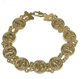 Gold Plated Saint Benedict Bracelet 7.5/Pulsera de San Benito 7.5 Oro Laminado