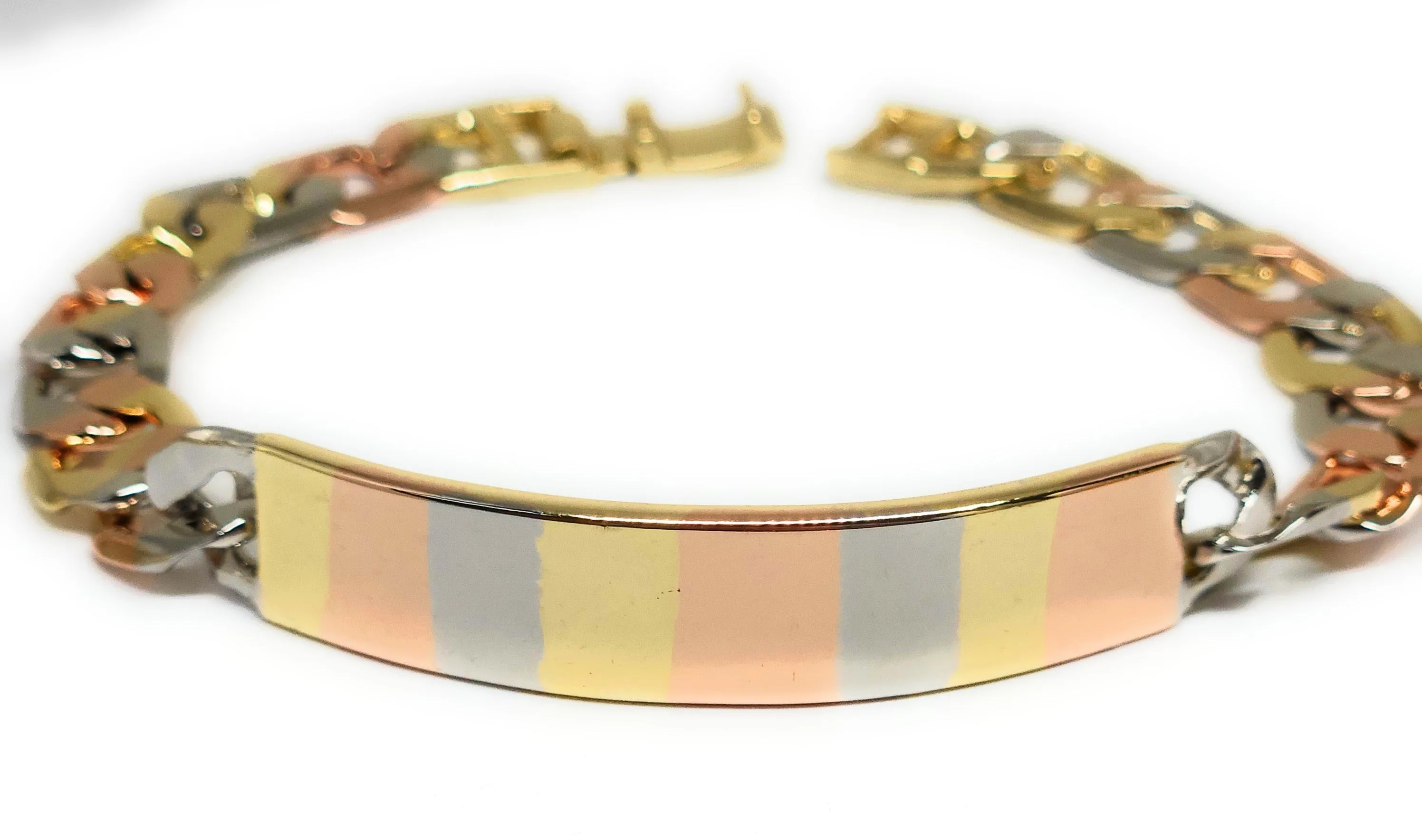 Gold Plated TRI-COLOR CUBAN LINK ID Bracelet 8” 10mm Width Esclava