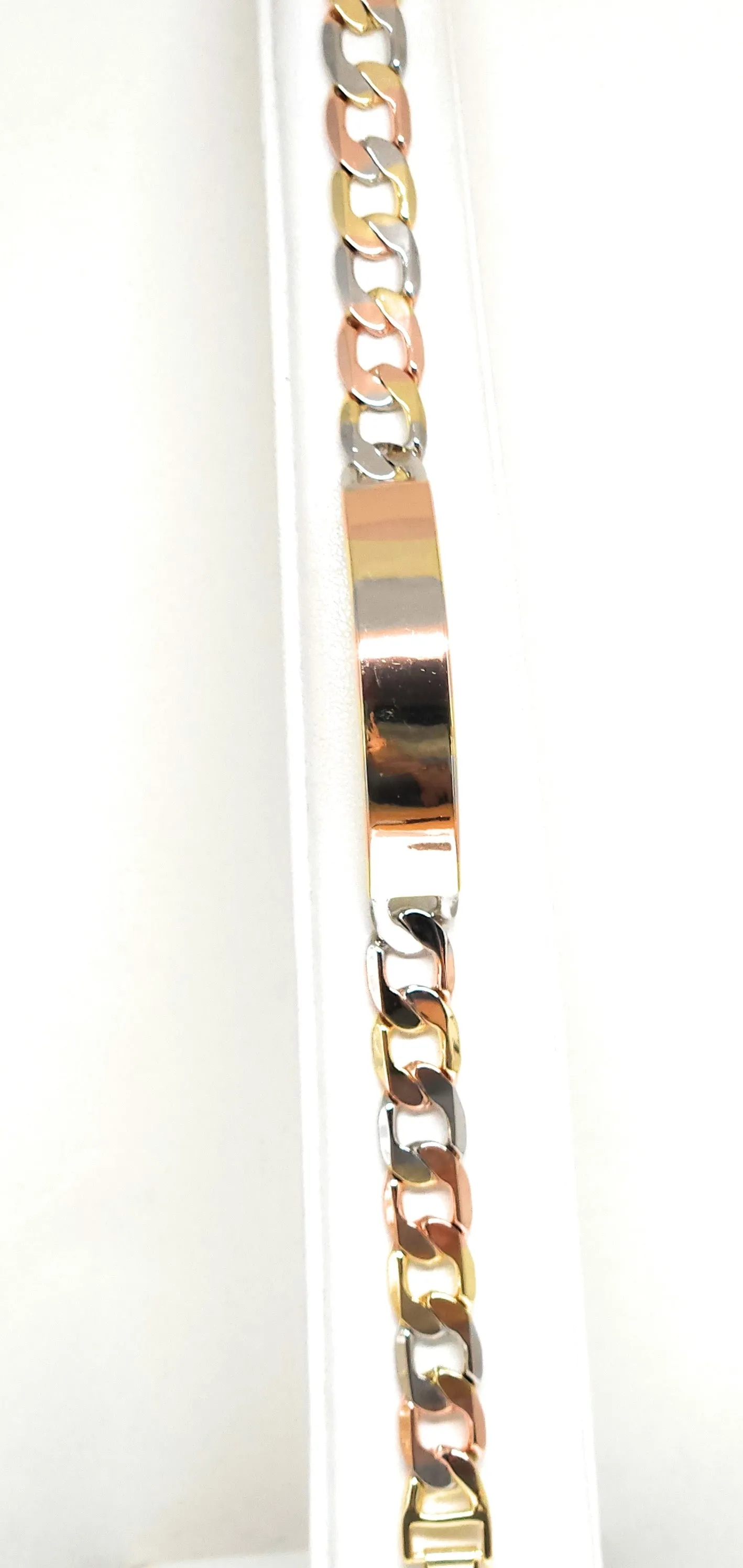 Gold Plated TRI-COLOR CUBAN LINK ID Bracelet 8” 10mm Width Esclava