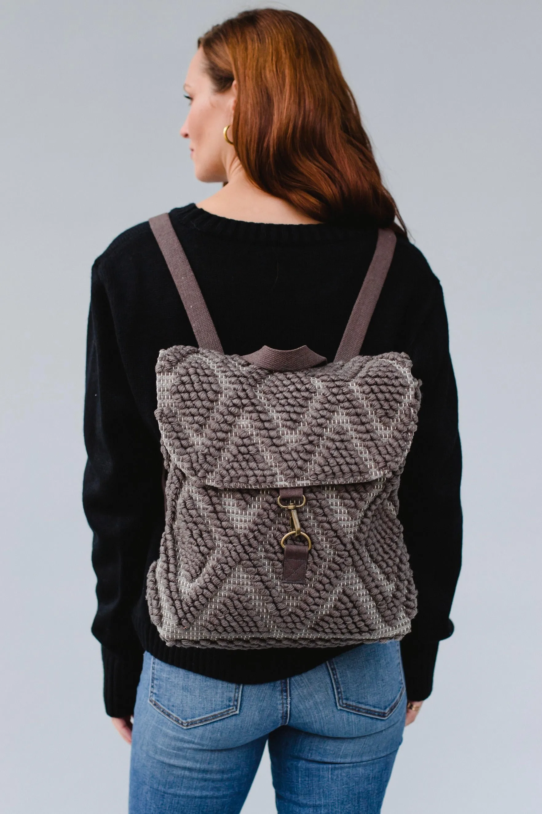 Grey Diamond Pattern Backpack