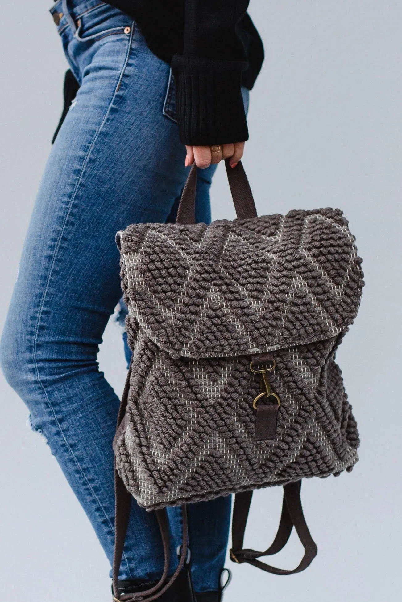 Grey Diamond Pattern Backpack