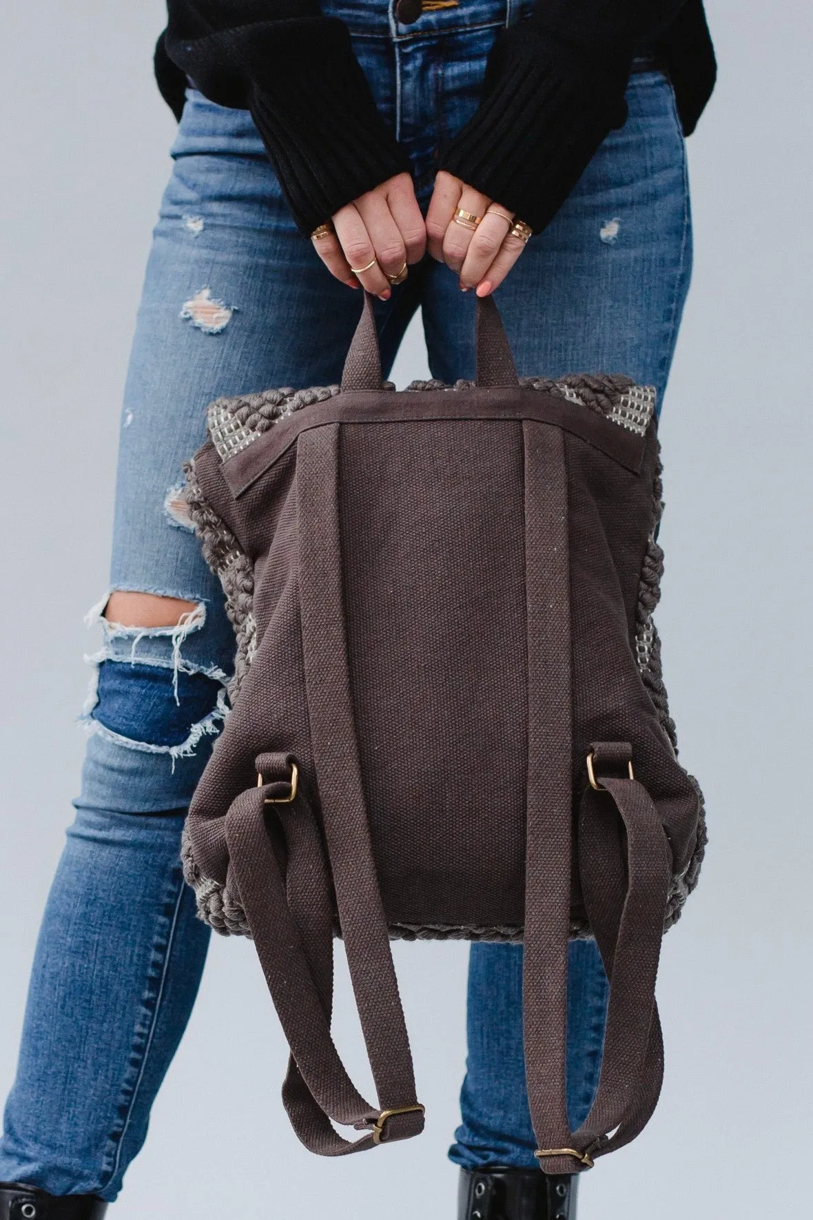 Grey Diamond Pattern Backpack