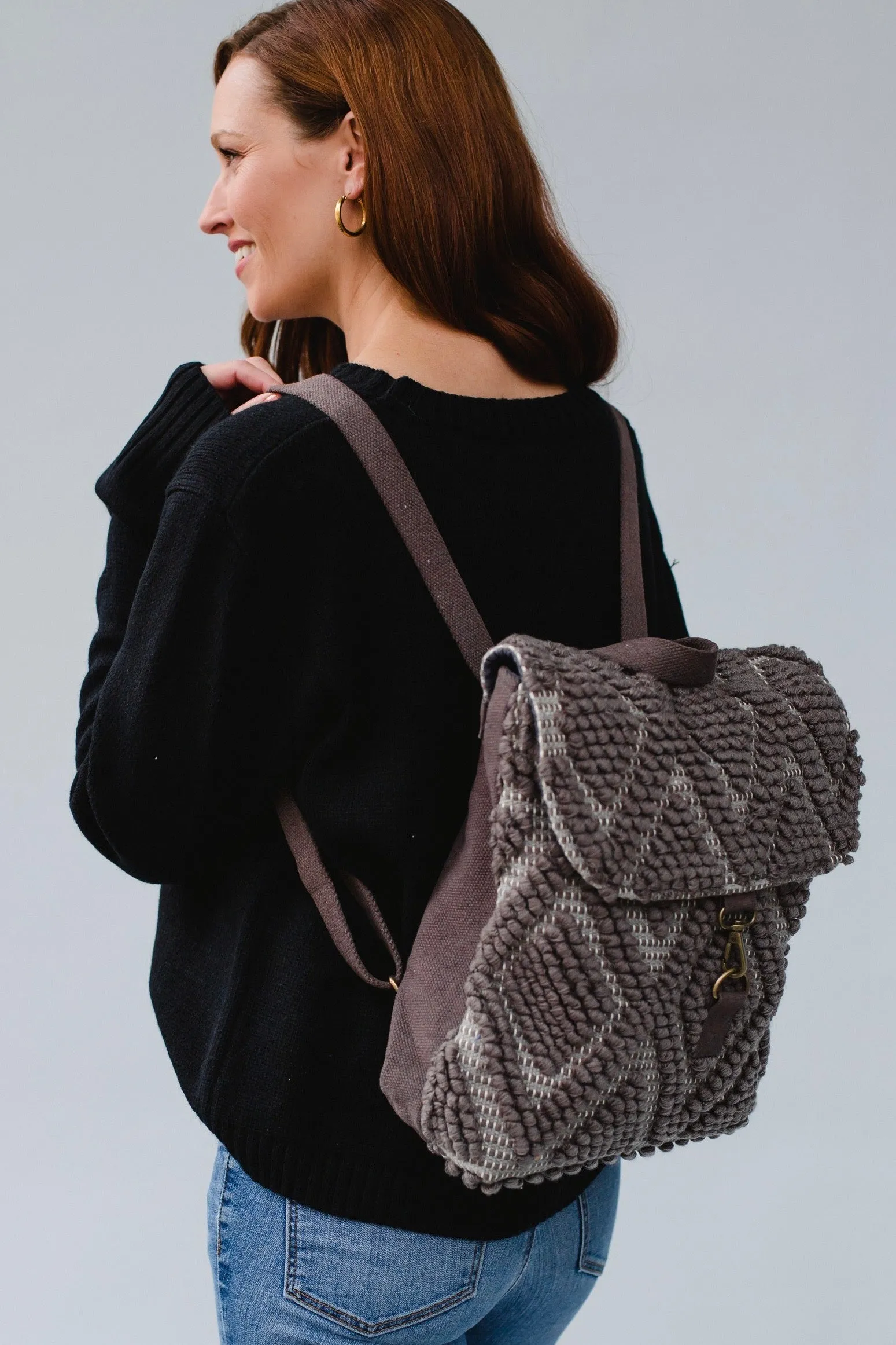 Grey Diamond Pattern Backpack