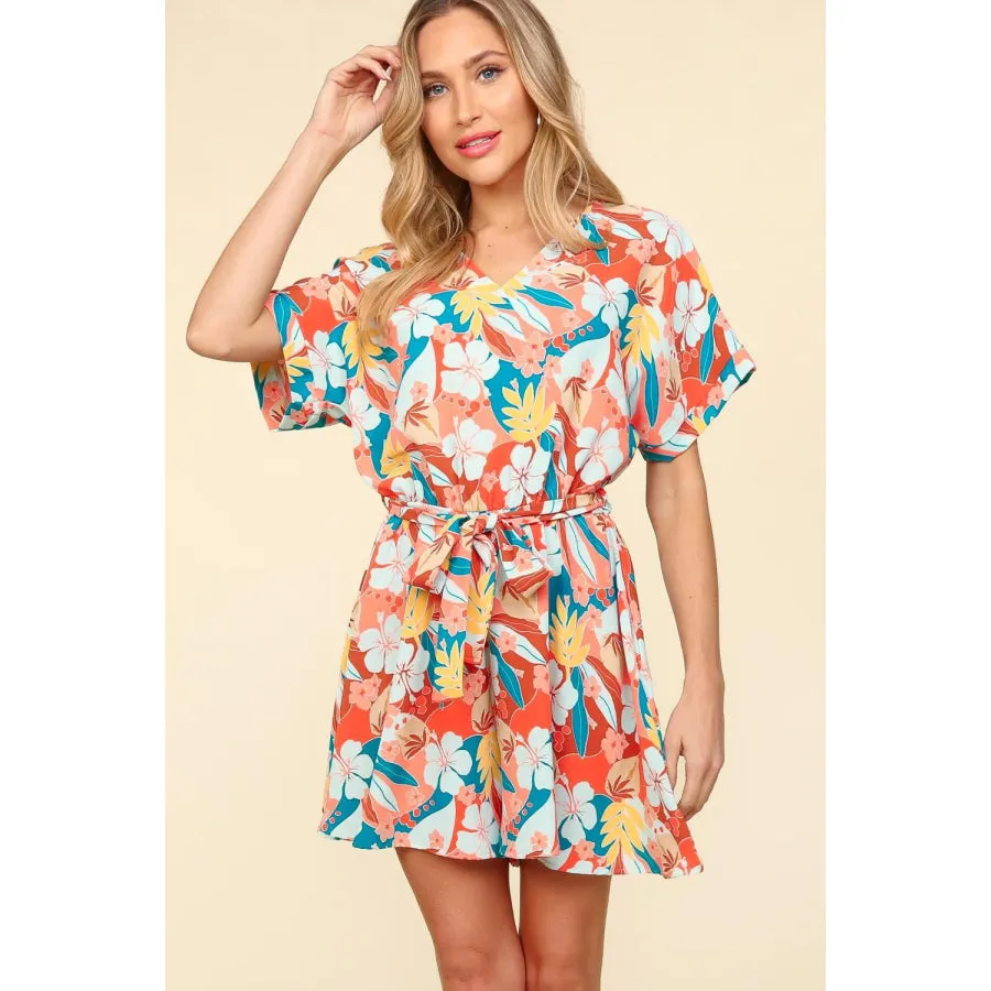 Haptics Tropical Floral Short Sleeve Tied Romper