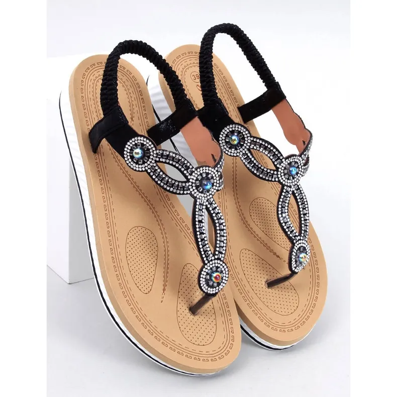 Harani Black flip-flop sandals with zircons