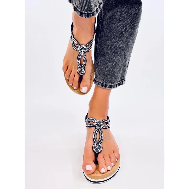 Harani Black flip-flop sandals with zircons