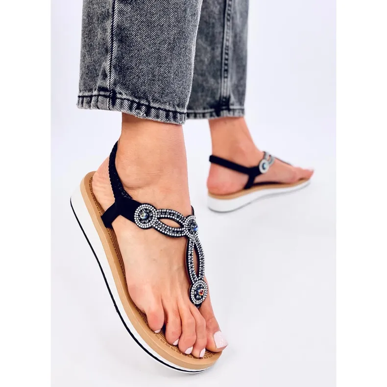 Harani Black flip-flop sandals with zircons