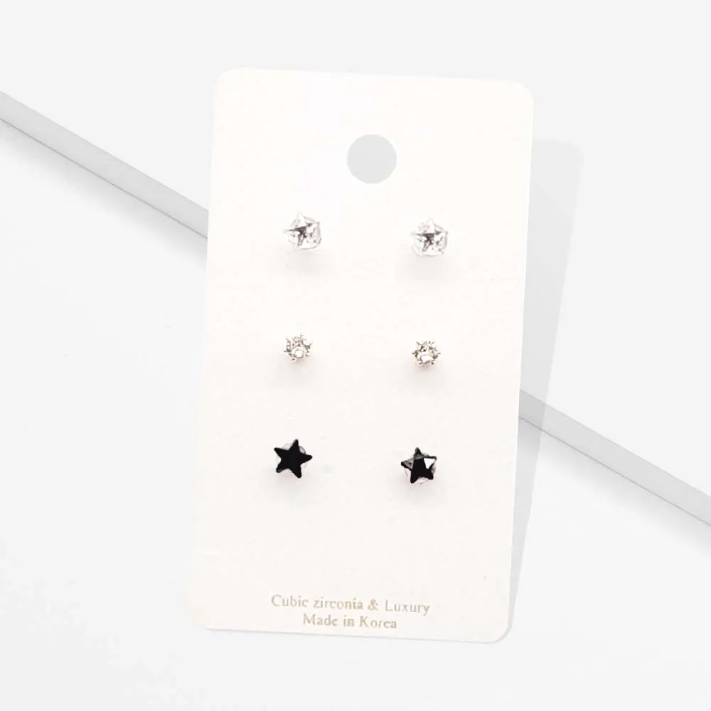 iLLASPARKZ 3Pairs - CZ Star Round Stud Earrings