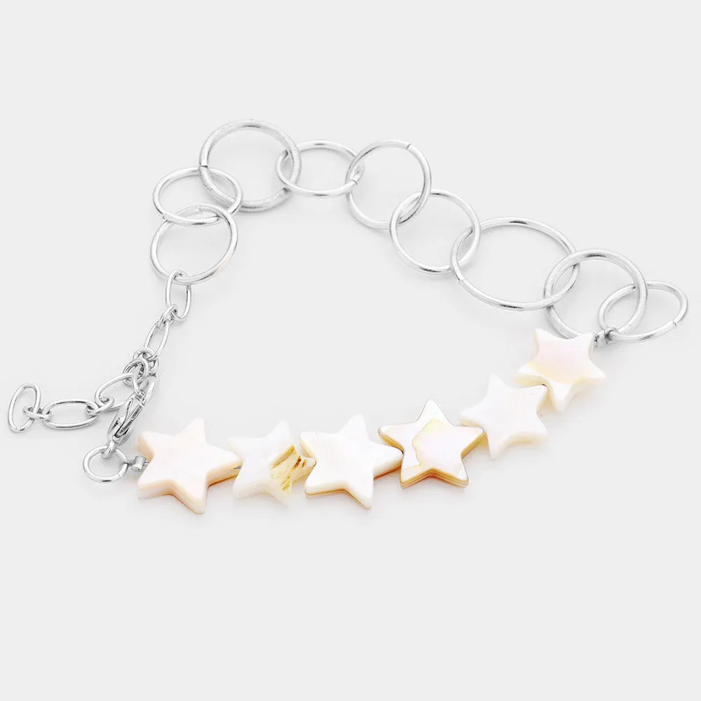 iLLASPARKZ Mother of Pearl Star Open Circle Chain Link Bracelet