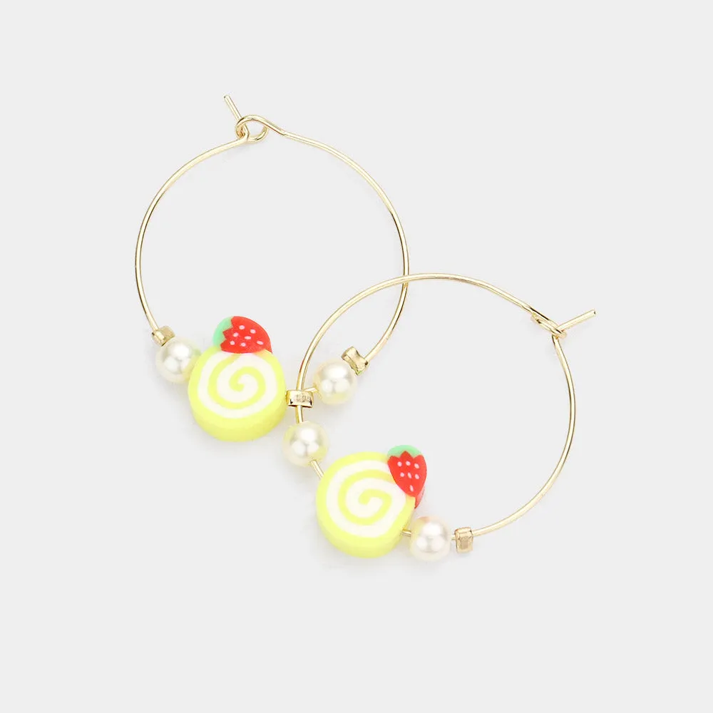 iLLASPARKZ Pearl Strawberry Accented Metal Hoop Earrings