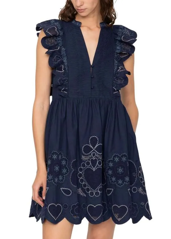 Jeanetta Eyelet Tunic Dress - Navy