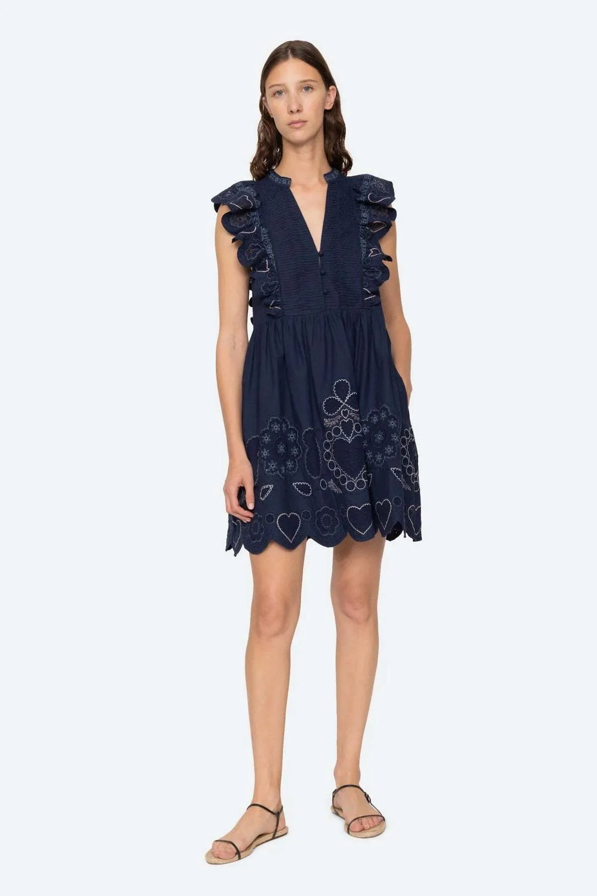 Jeanetta Eyelet Tunic Dress - Navy