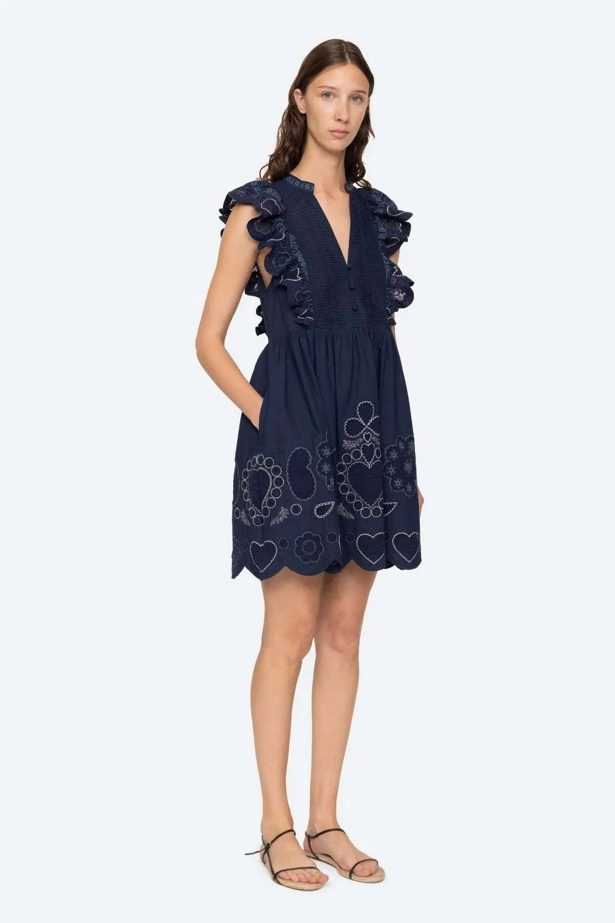 Jeanetta Eyelet Tunic Dress - Navy