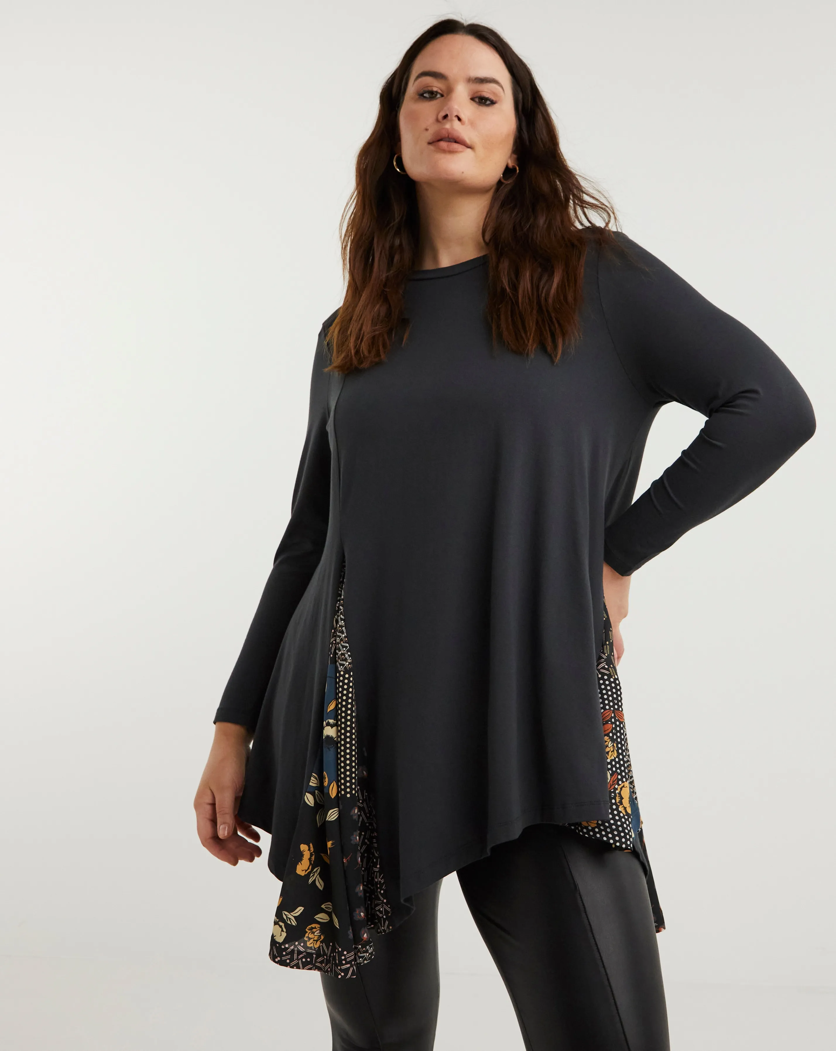 Joe Browns Black Patchwork Longline Waterfall Jersey Tunic | Simply Be