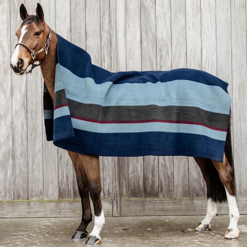 Kentucky Square Heavy Fleece Striped Rug - Navy/Grey