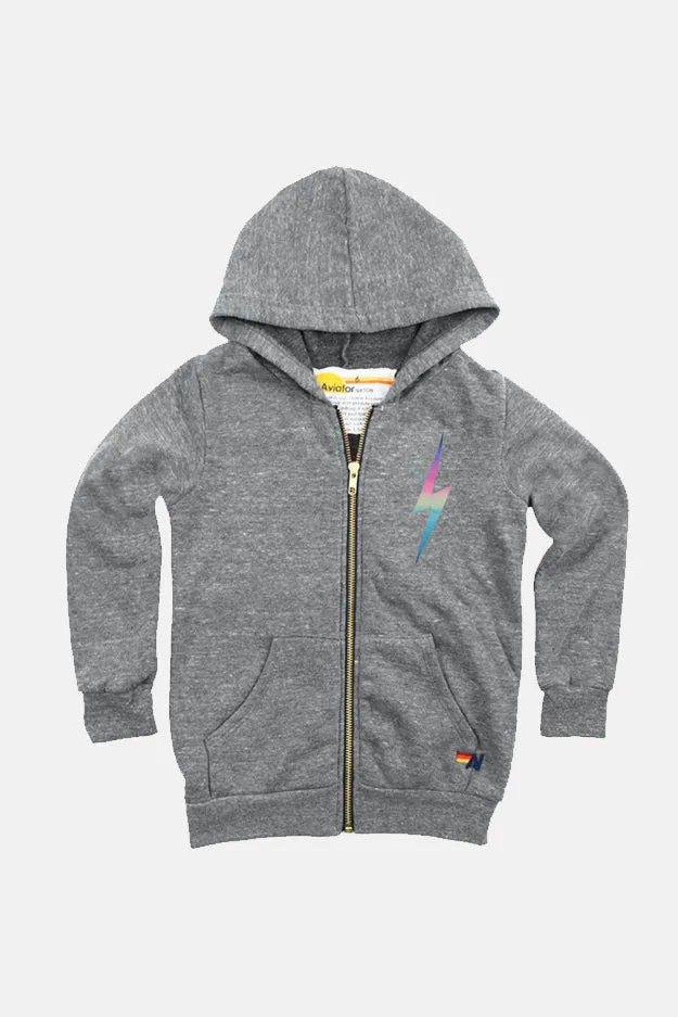 Kids Bolt Print Zip Hoodie Heather/Rainbow Pink