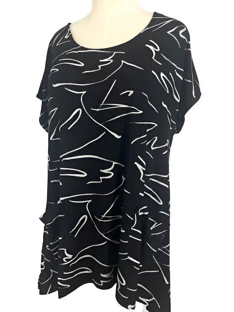 Komil Long Tunic/Black & White Abstract