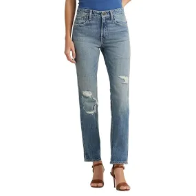 LAUREN Ralph Lauren Distressed High-Rise Straight Ankle Jeans in Cassis Wash