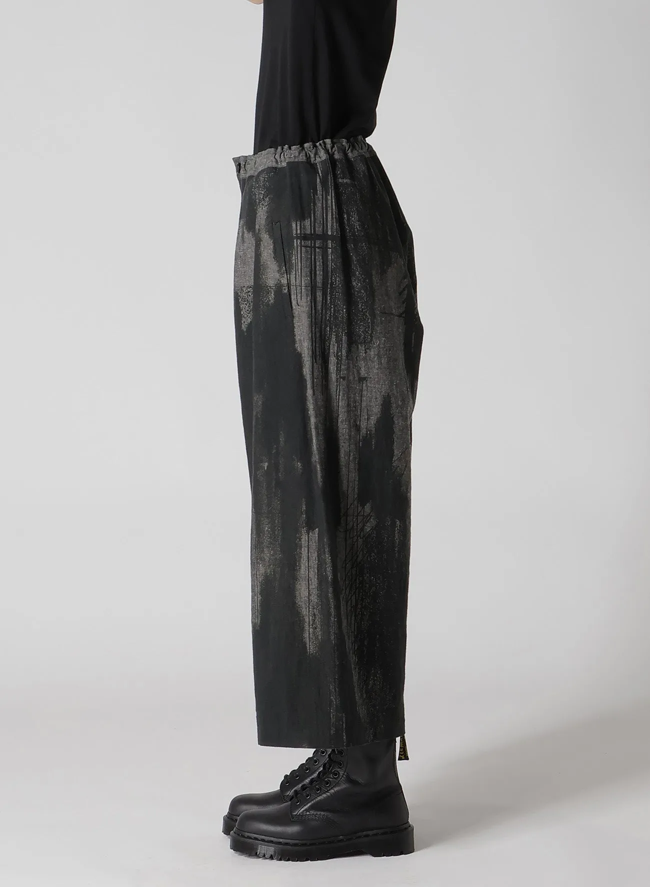 L/C CHAMBRAY LOGO SCRIBBLE PT FRONT TUCK WIDE PANTS