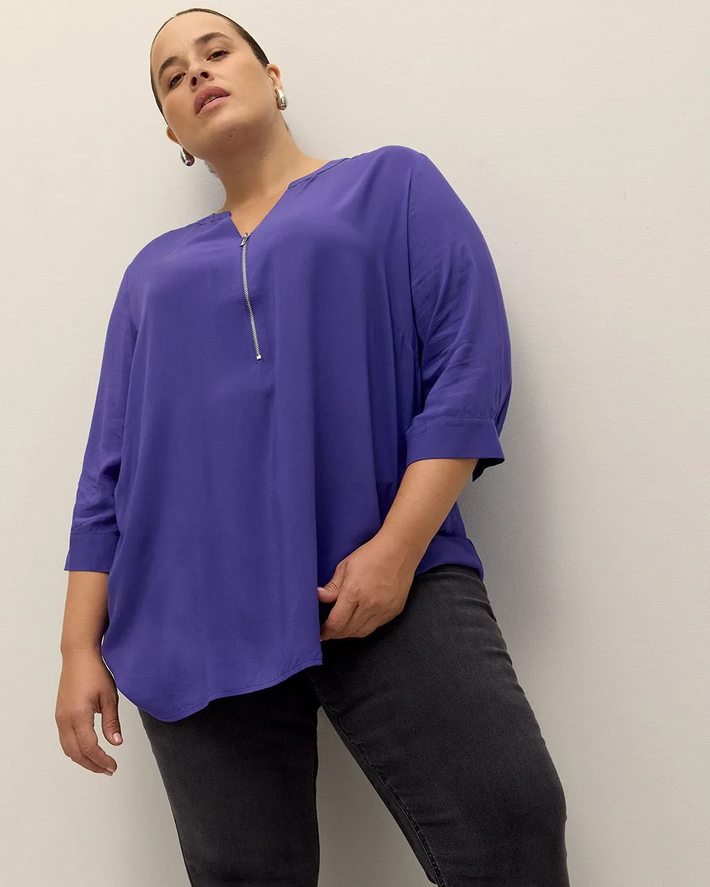 Lightweight Tunic Blouse with Metal Zip