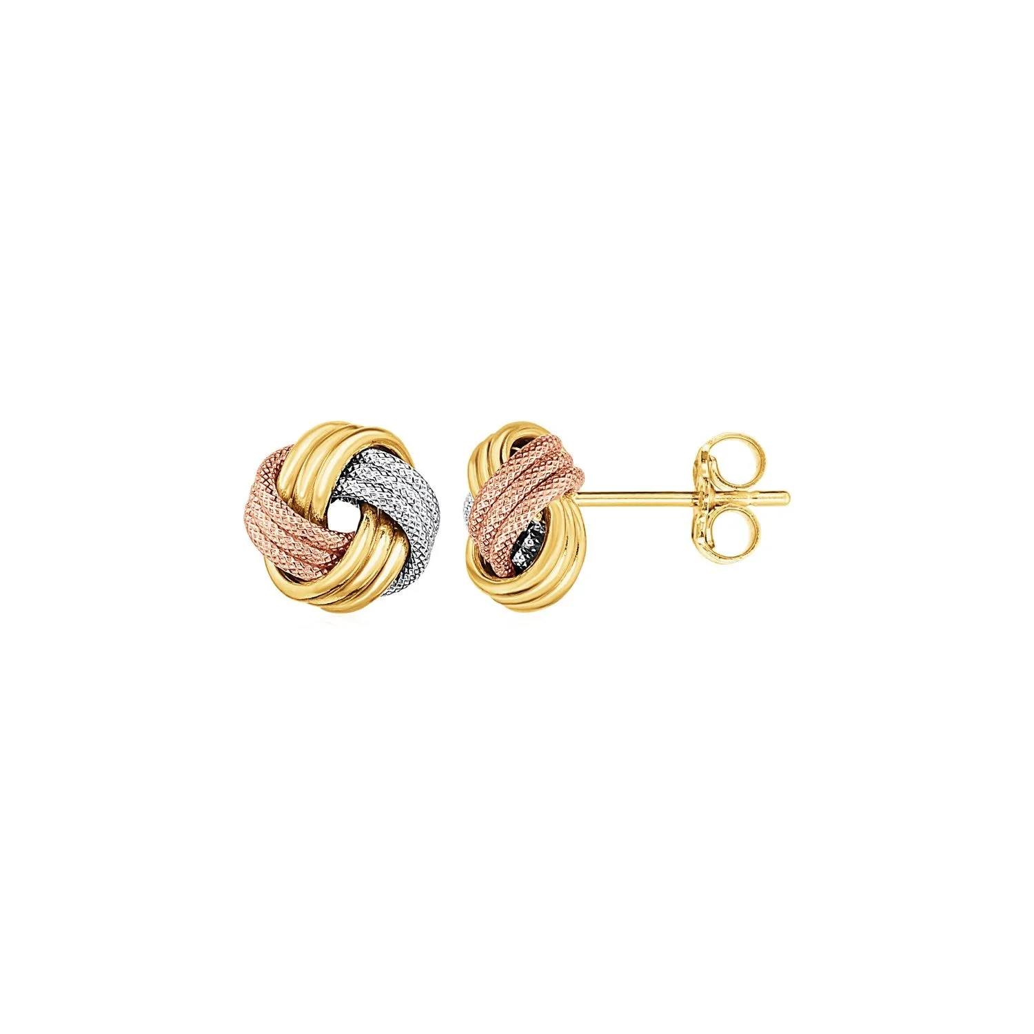 Love Knot Post Earrings in 14k Tri Color Gold-rx63884