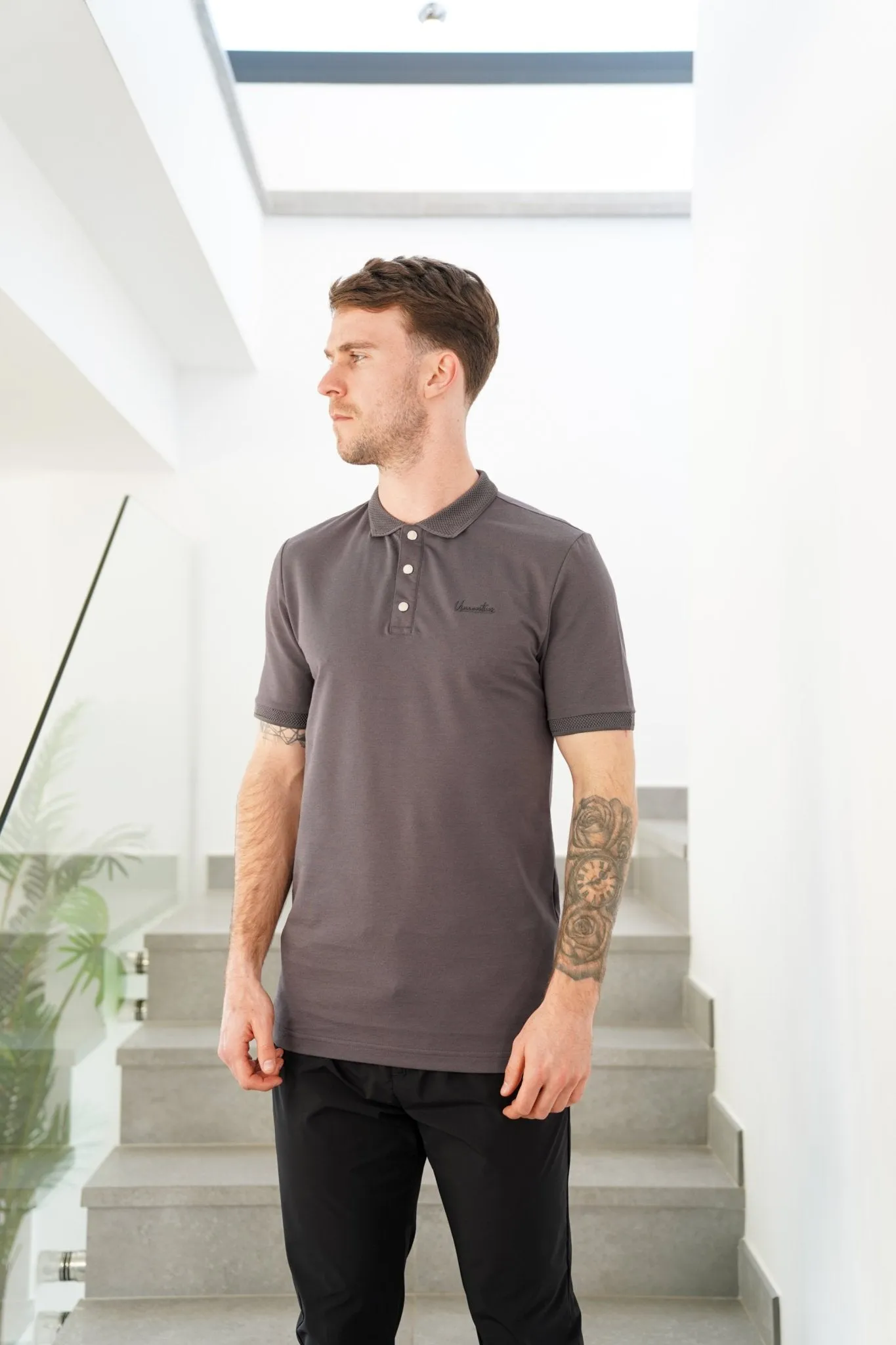 Luxury Pique Logo Polo - Charcoal