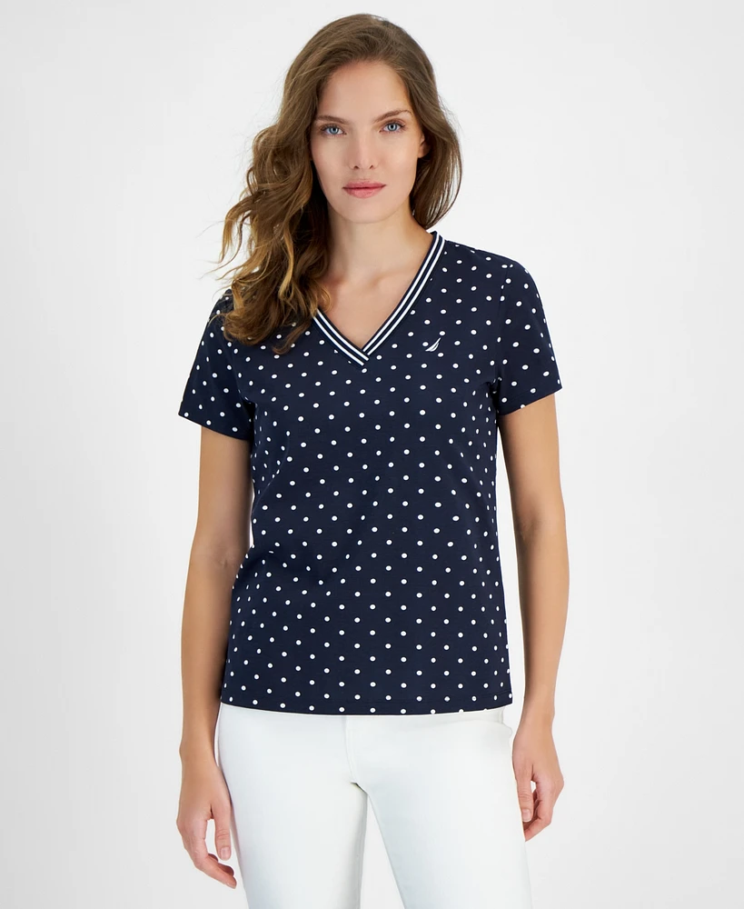 Macy's Nautica Jeans Women's Dot-Print V-Neck Short-Sleeve Top