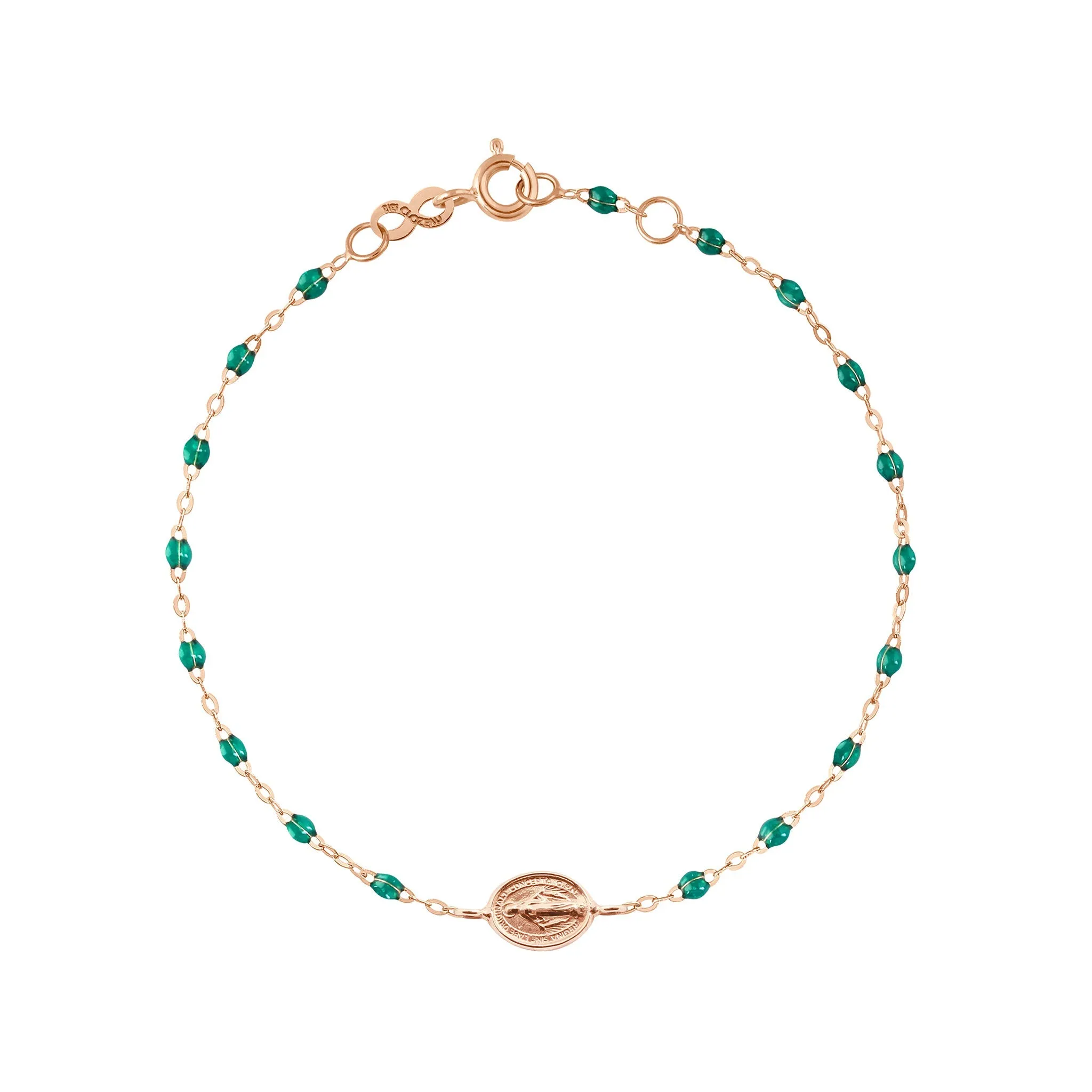 Madone Charm Classic Gigi Emerald bracelet, Rose Gold, 6.7