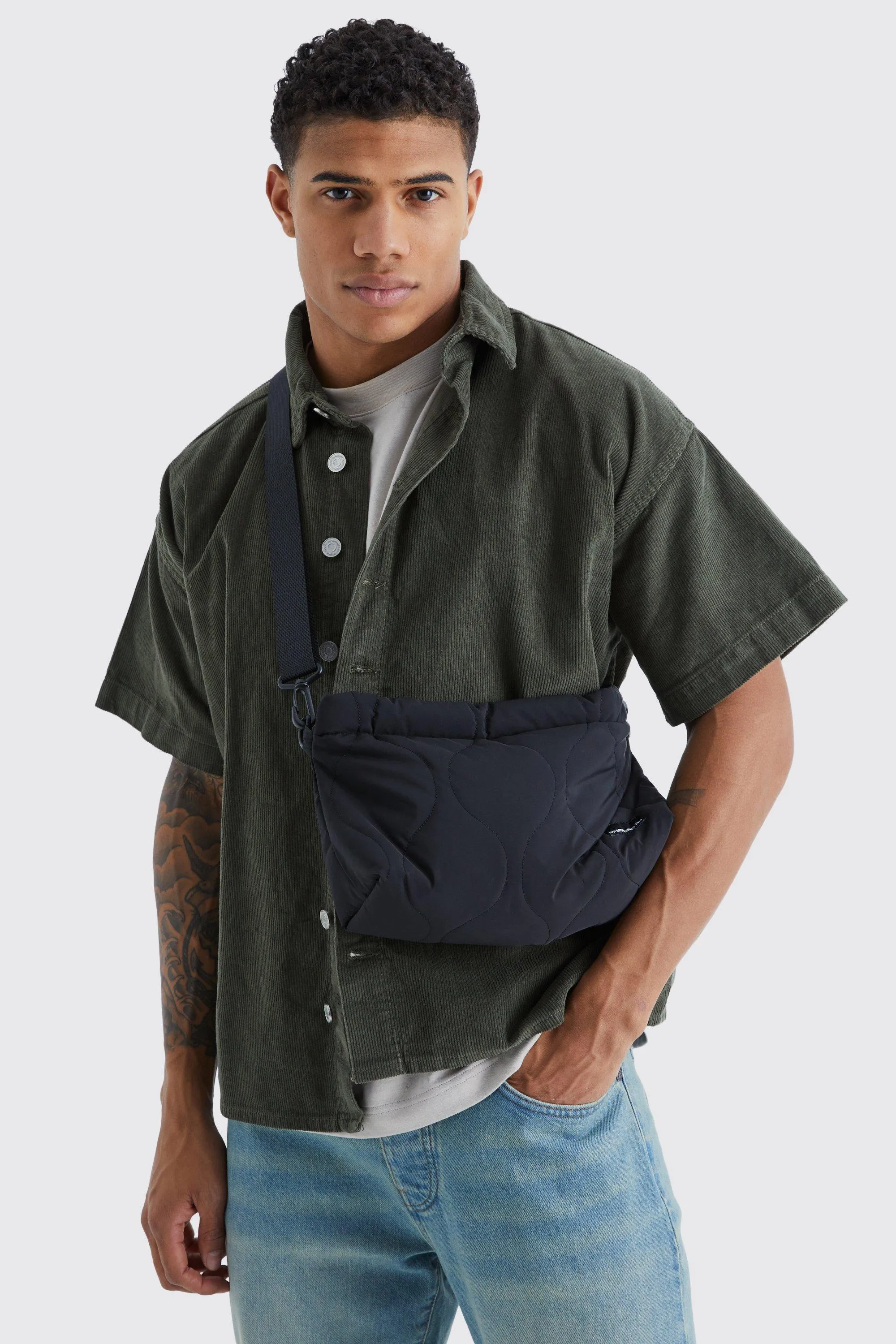 Man Quilted Cross Body Nylon Bag