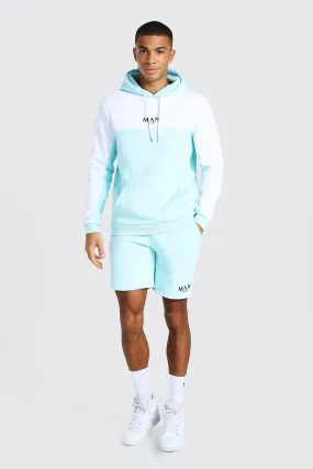 Man Tape Colour Block Short Hooded Tracksuit