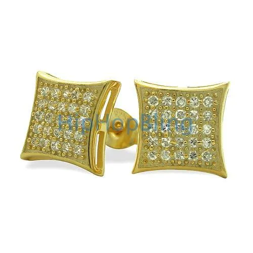 Medium Puffed Kite Gold Vermeil CZ Micro Pave Earrings