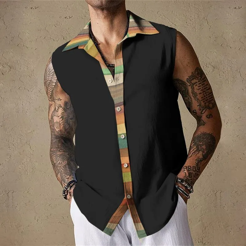 Men's Color Block Rainbow Striped Sleeveless Shirt Tank Top 74174770TO