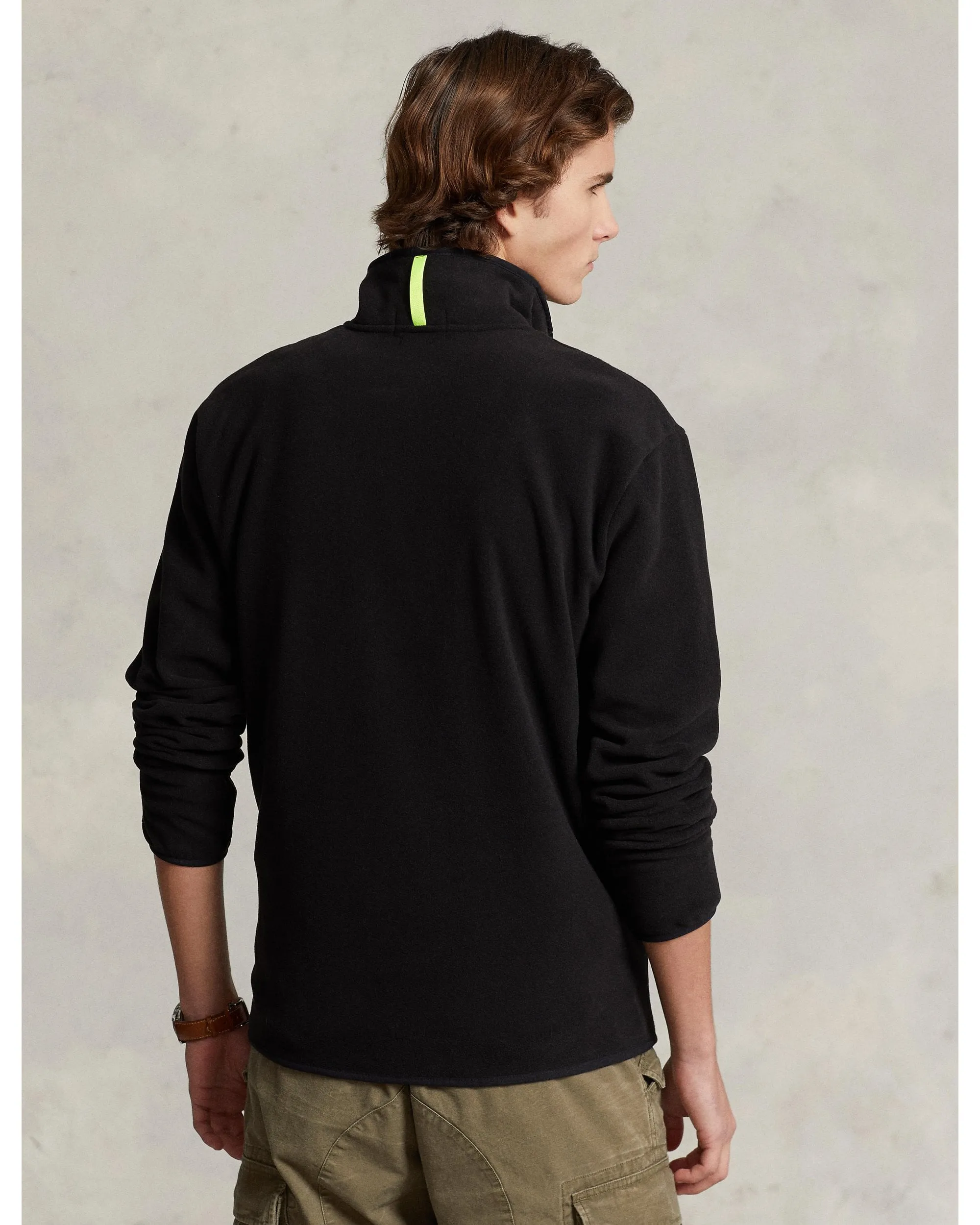 Mens Funnel Neck Fleece Sweatshirt Polo Black