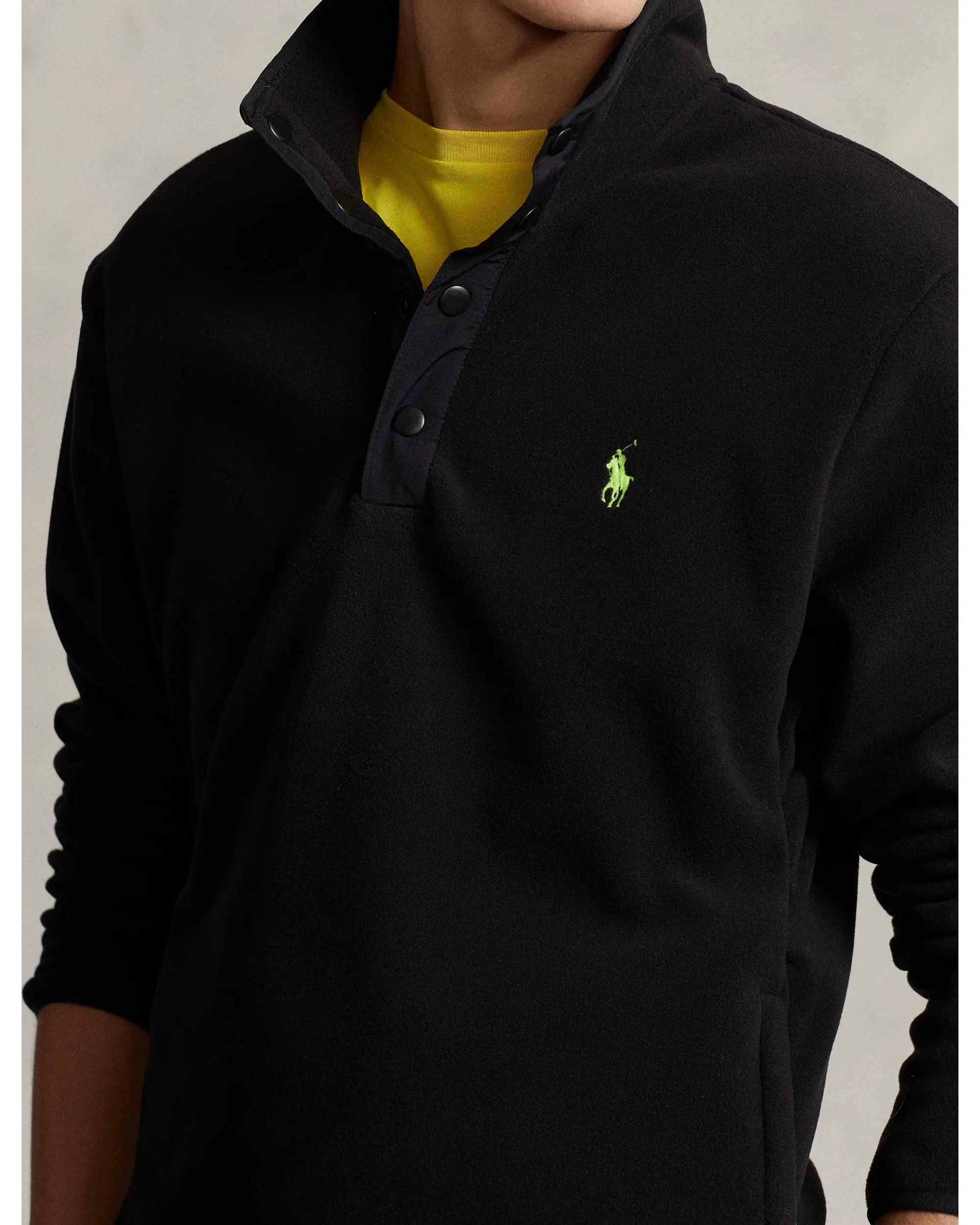 Mens Funnel Neck Fleece Sweatshirt Polo Black